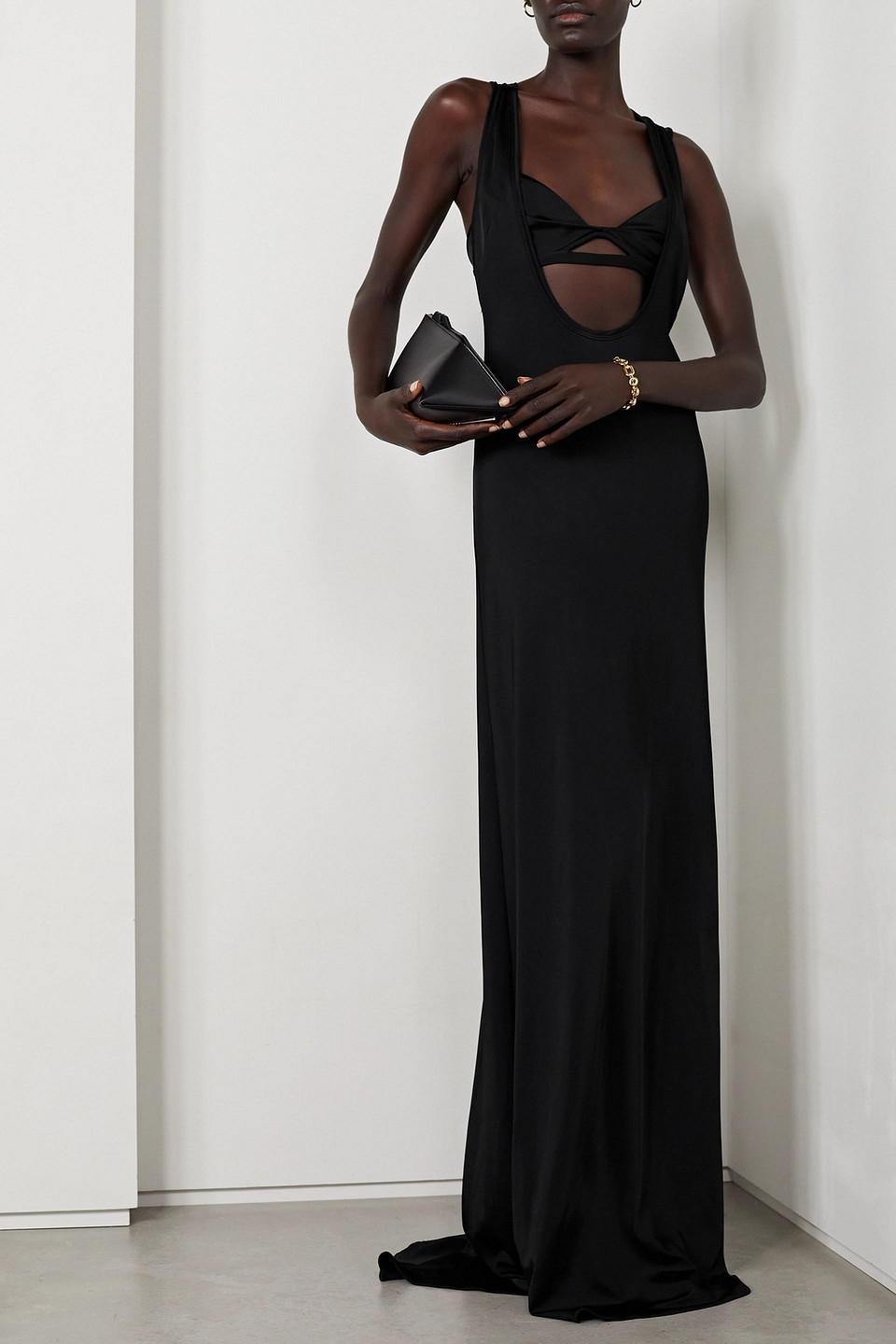 Et Ochs Marcela Layered Cutout Stretch-satin Jersey Gown In Black
