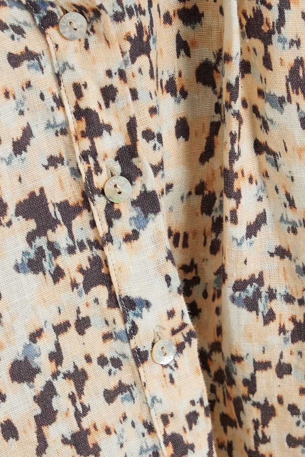 120% LINO Belted printed linen mini shirt dress