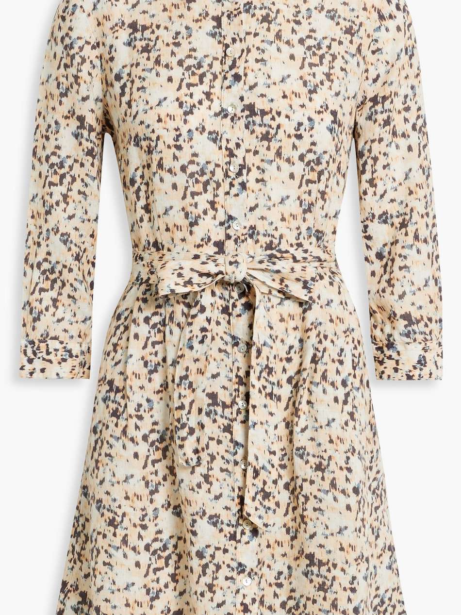 belted printed linen mini shirt dress