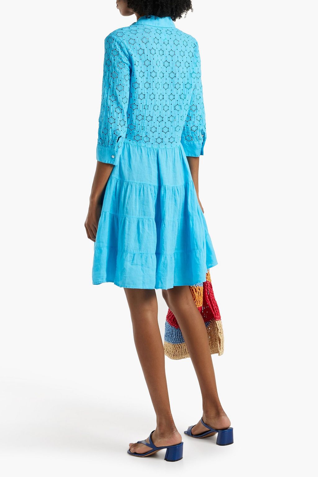 120% LINO Tiered broderie anglaise linen mini shirt dress
