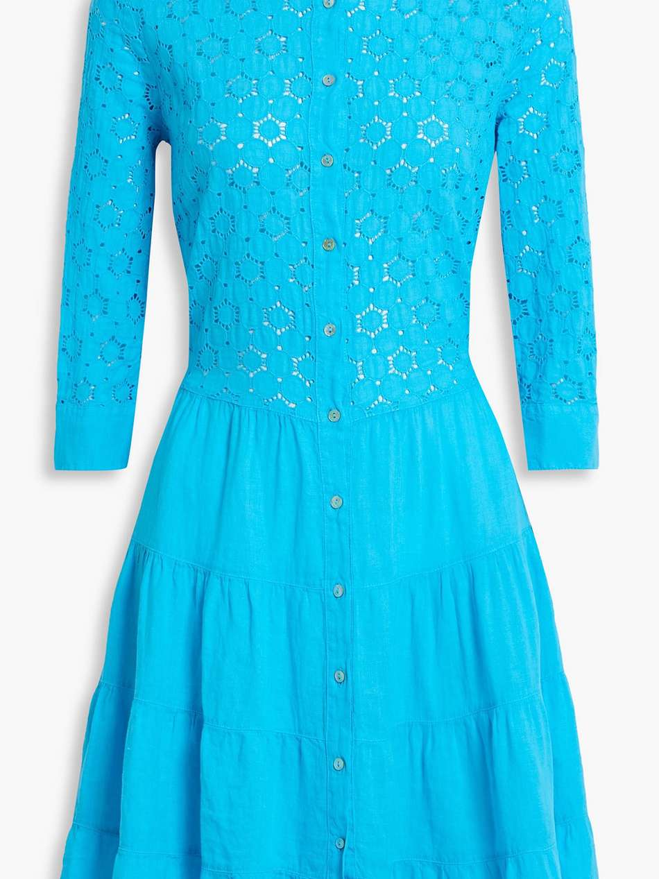 tiered broderie anglaise linen mini shirt dress