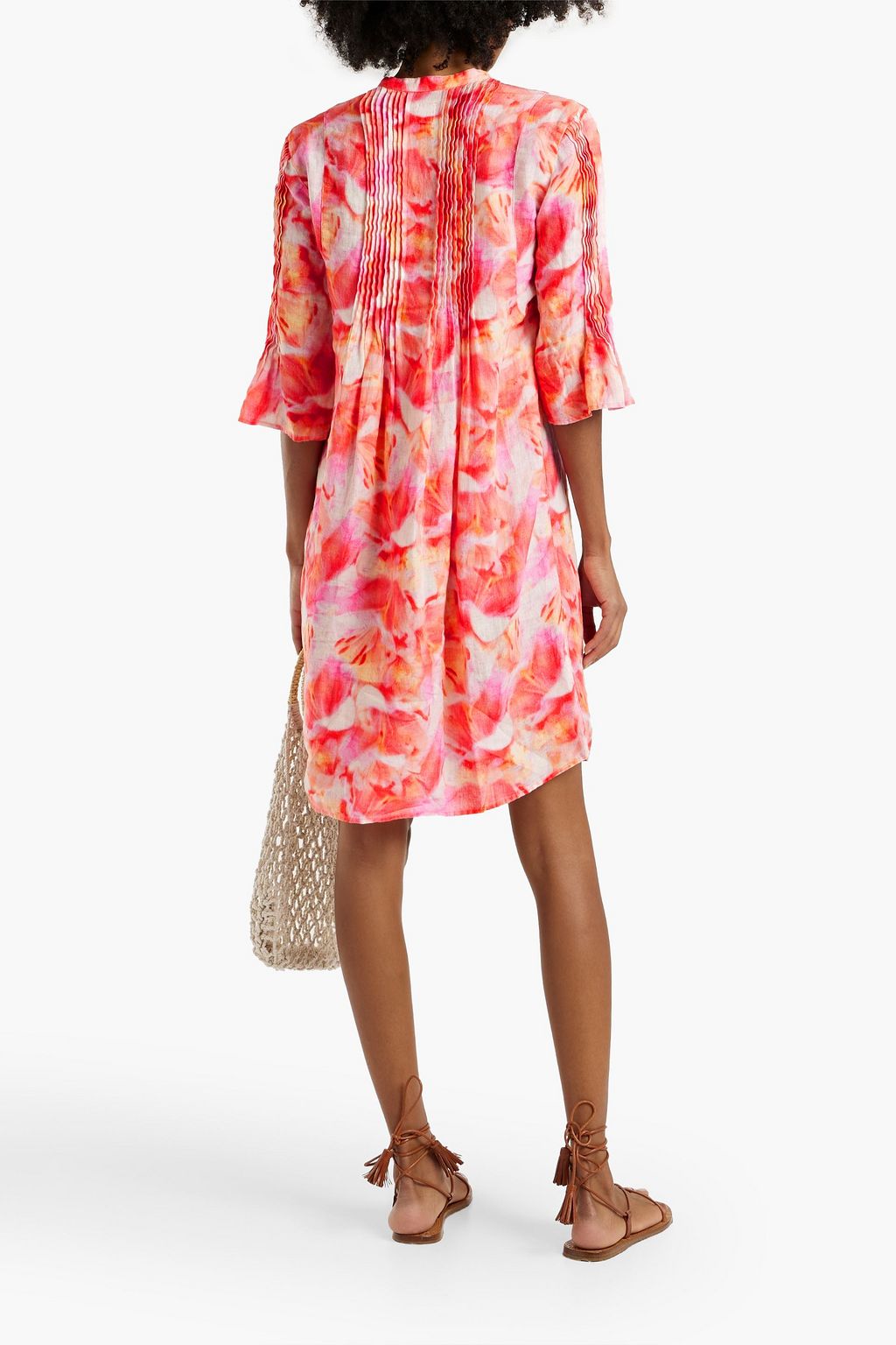 120% LINO Pintucked printed linen mini dress