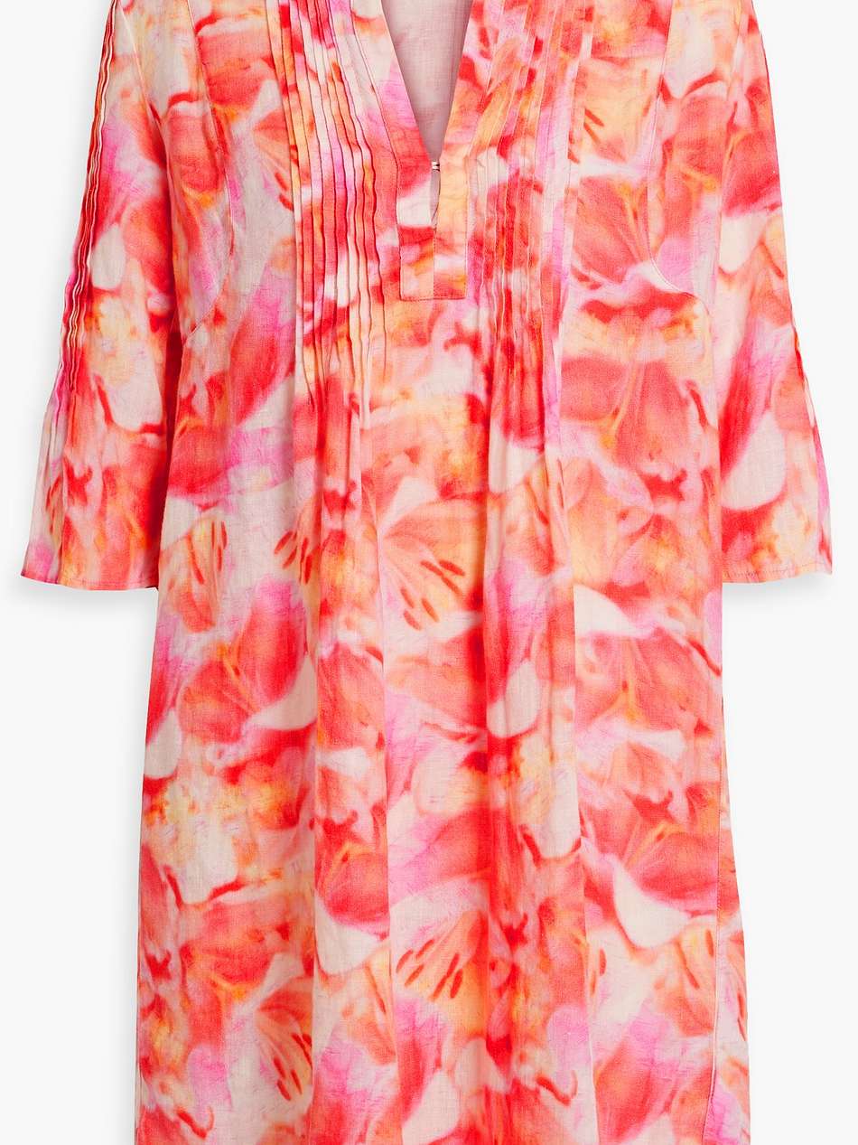 pintucked printed linen mini dress