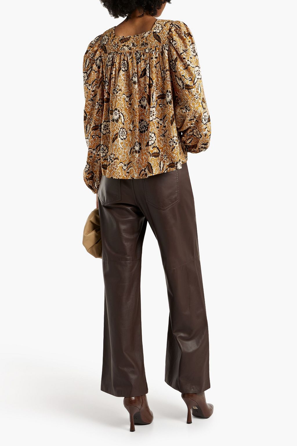 ULLA JOHNSON Issa shirred printed cotton-blend voile blouse