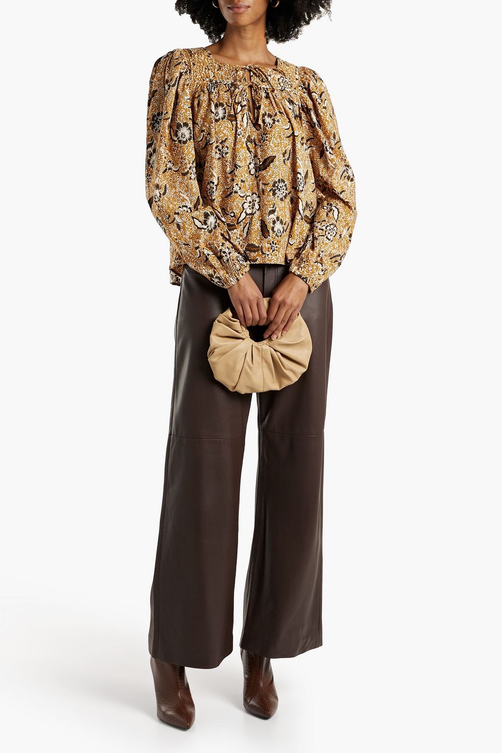 ULLA JOHNSON Issa shirred printed cotton-blend voile blouse