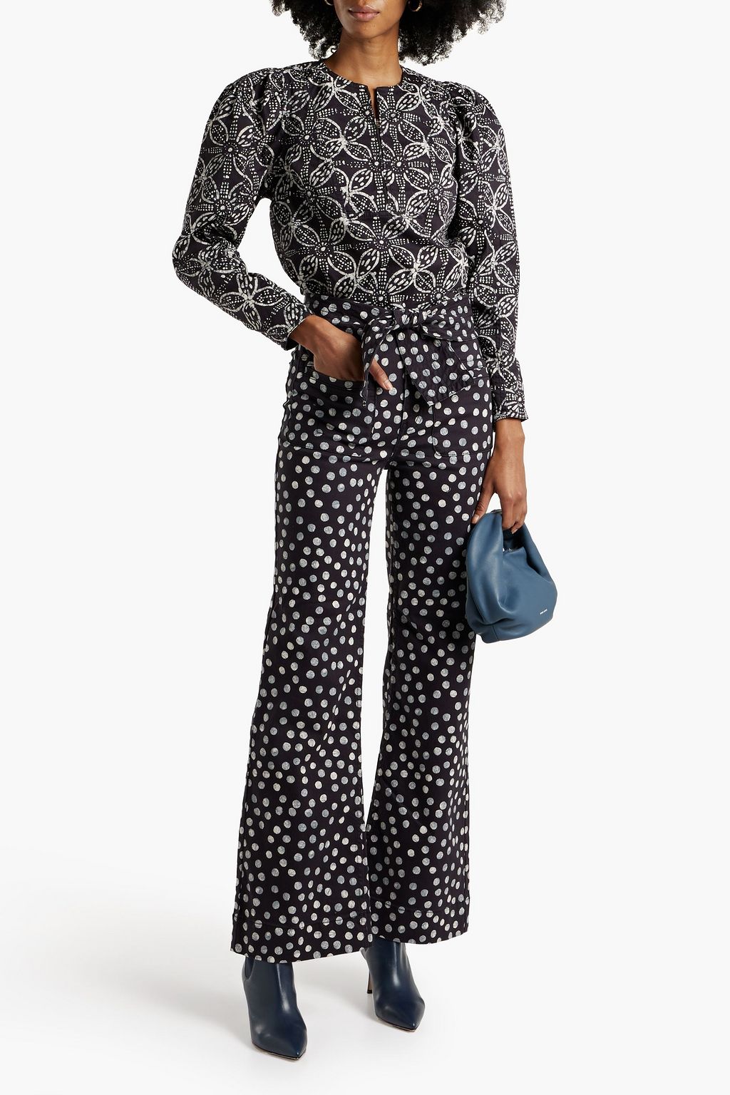 ULLA JOHNSON Aiden gathered printed denim top