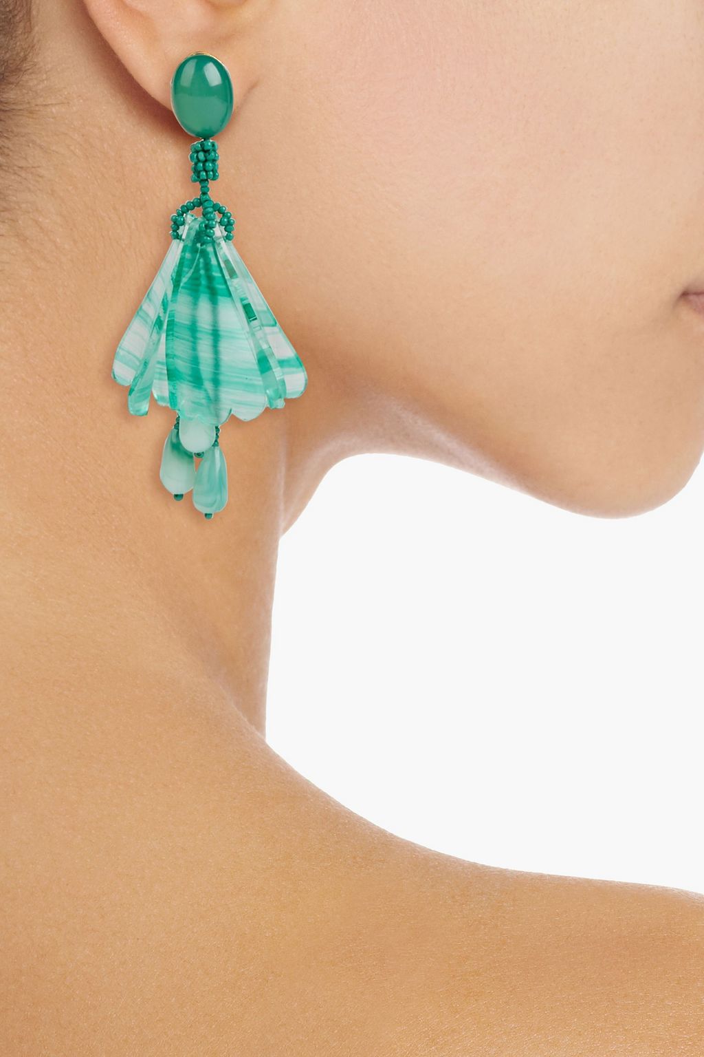 OSCAR DE LA RENTA Gold-tone, bead, resin and stone clip earrings