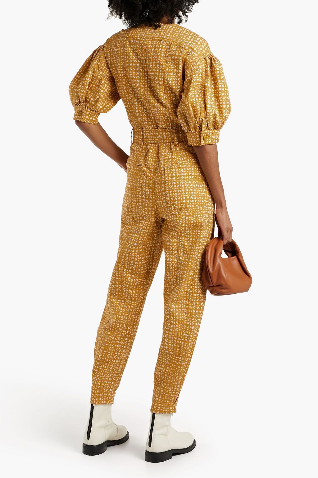 ULLA JOHNSON Sabra belted printed denim jumpsuit