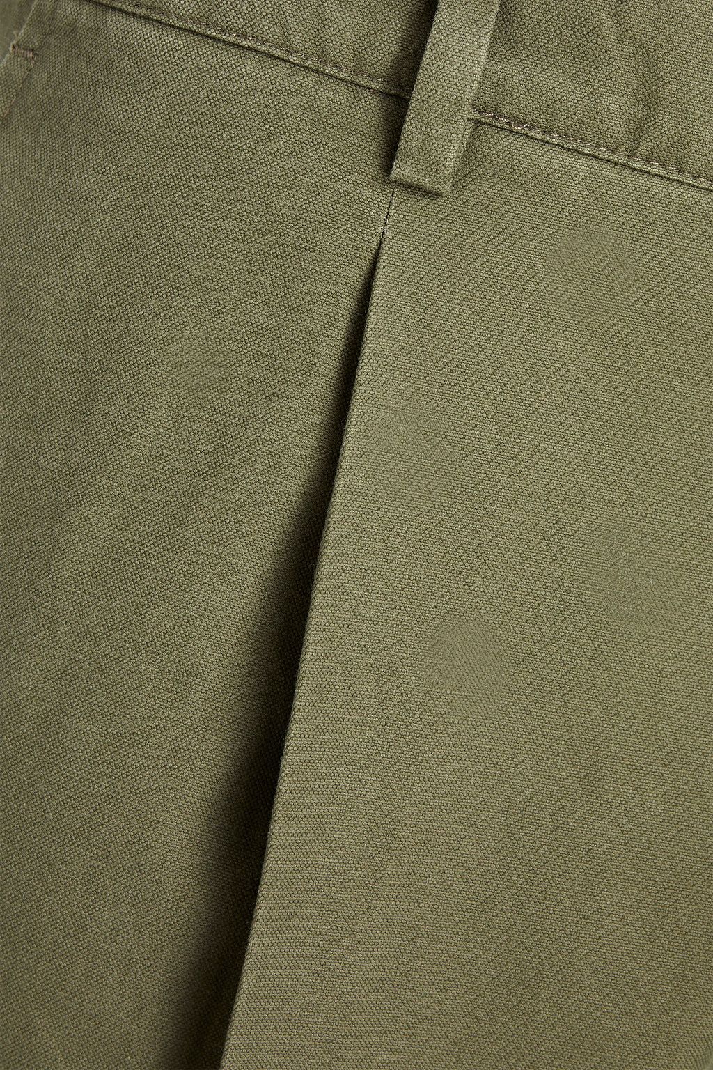TOD'S Pleated washed cotton and linen-blend canvas chinos
