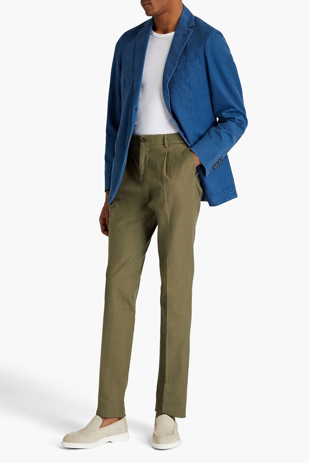 TOD'S Pleated washed cotton and linen-blend canvas chinos