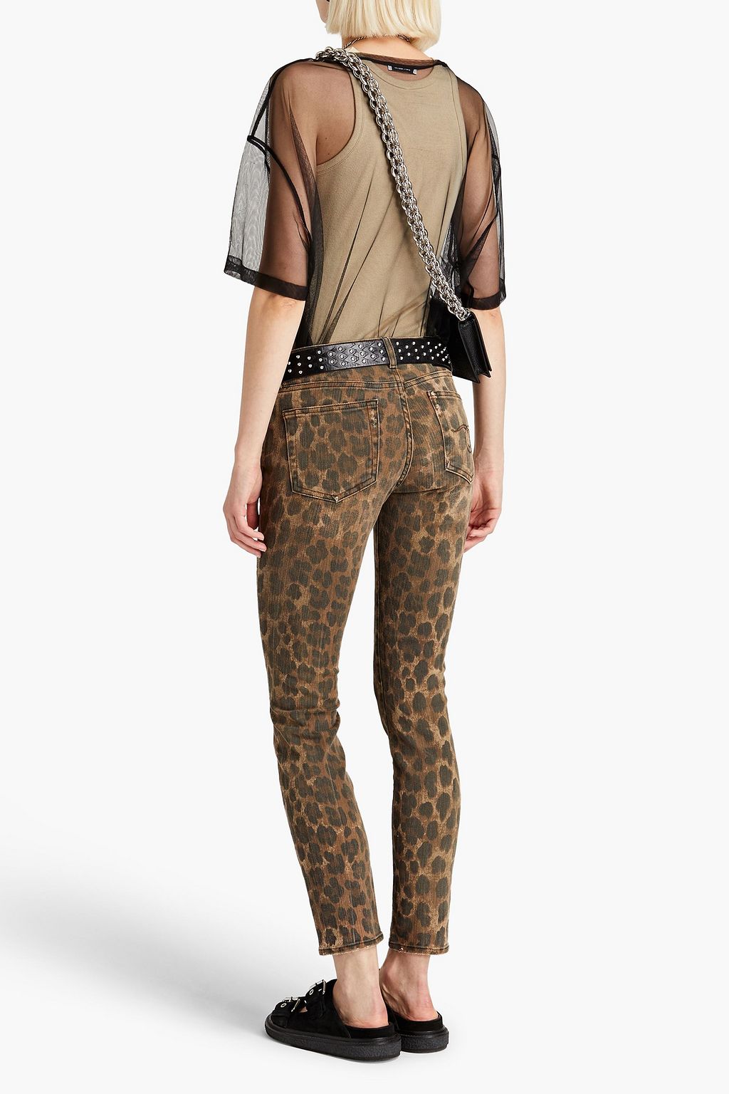 R13 Kate distressed leopard-print mid-rise skinny jeans