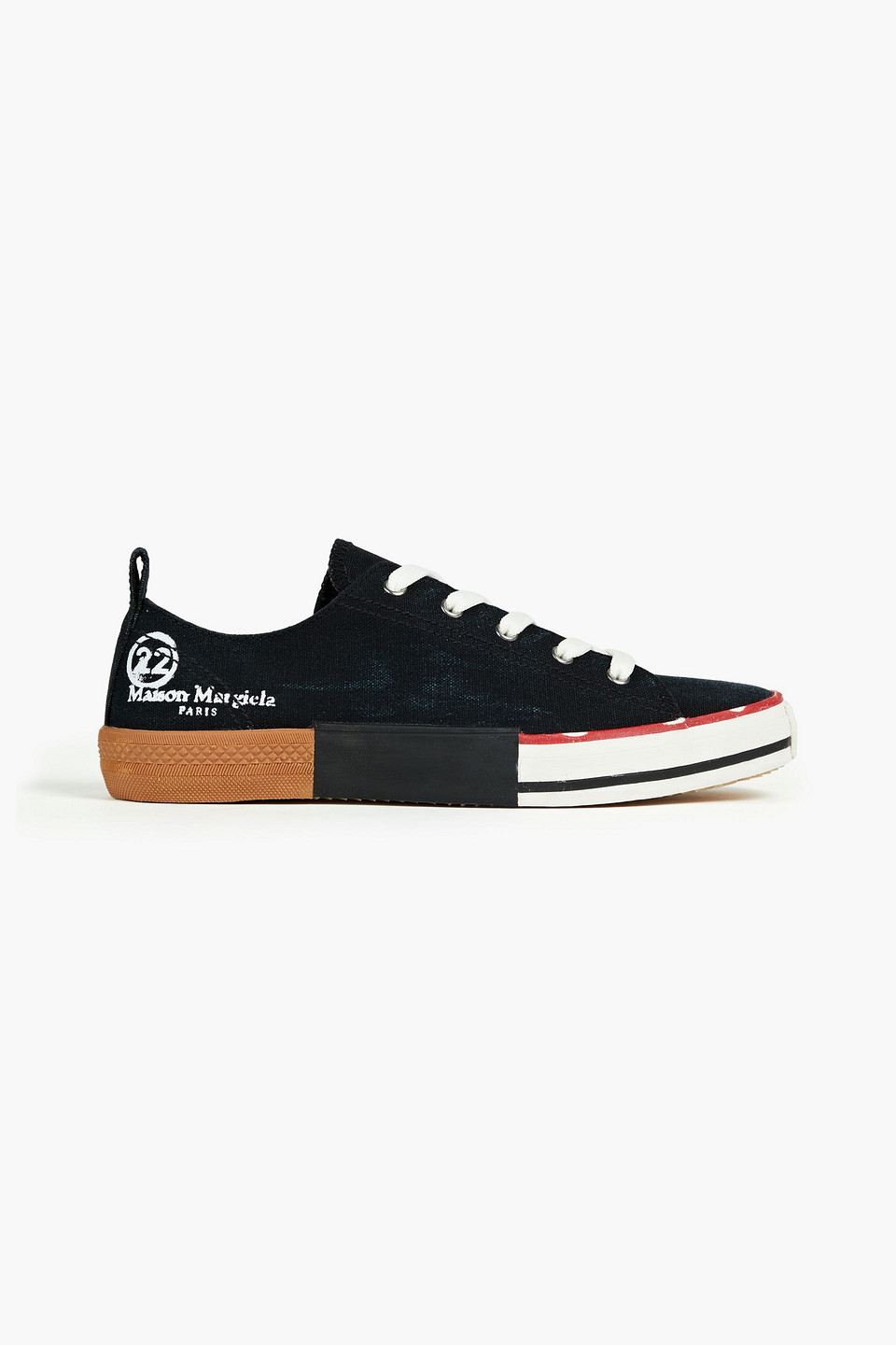 Maison Margiela Distressed Printed Canvas Sneakers In Black ModeSens