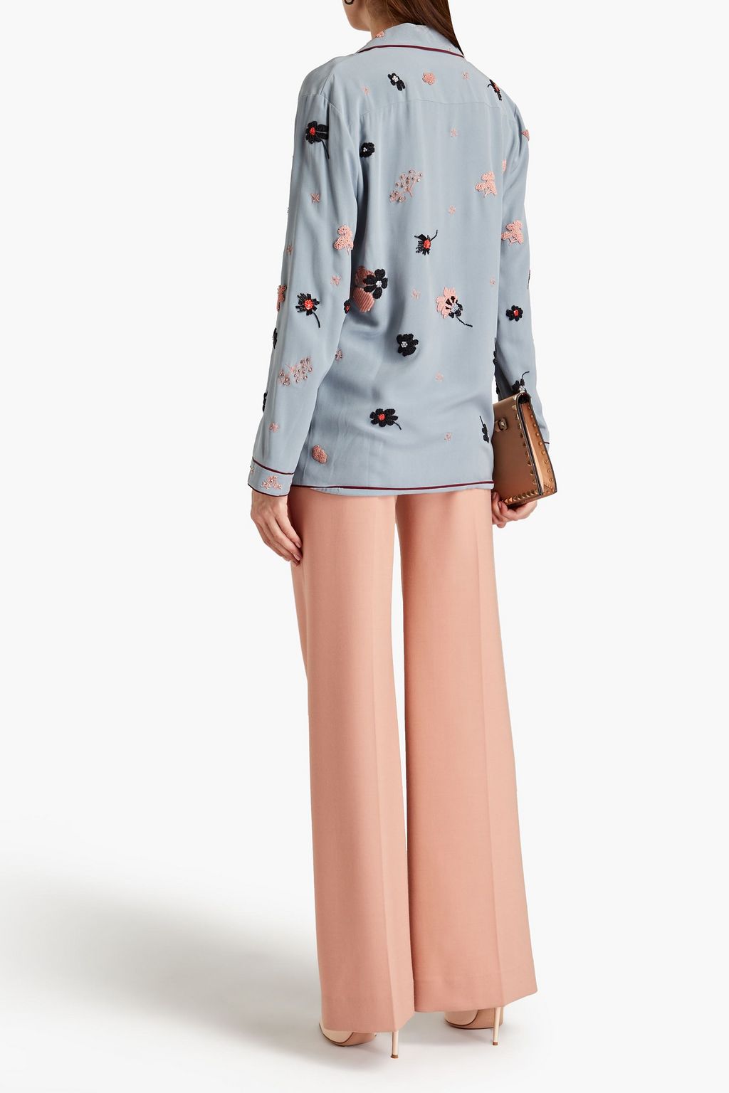 VALENTINO Embellished silk crepe de chine shirt