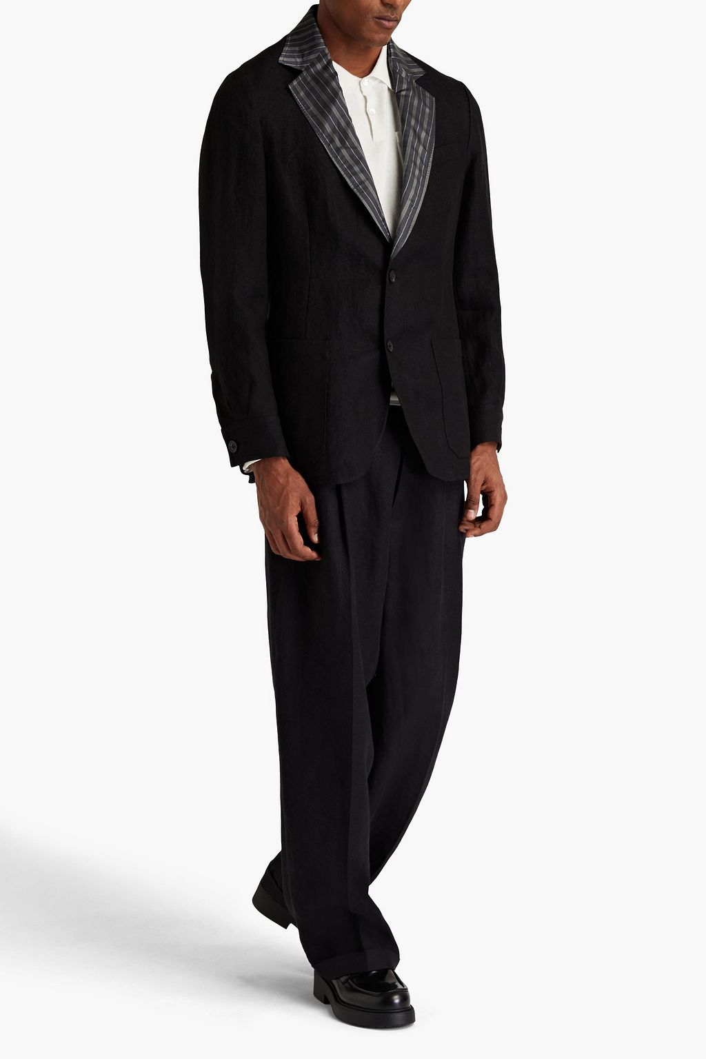 MAISON MARGIELA Striped satin-paneled linen blazer