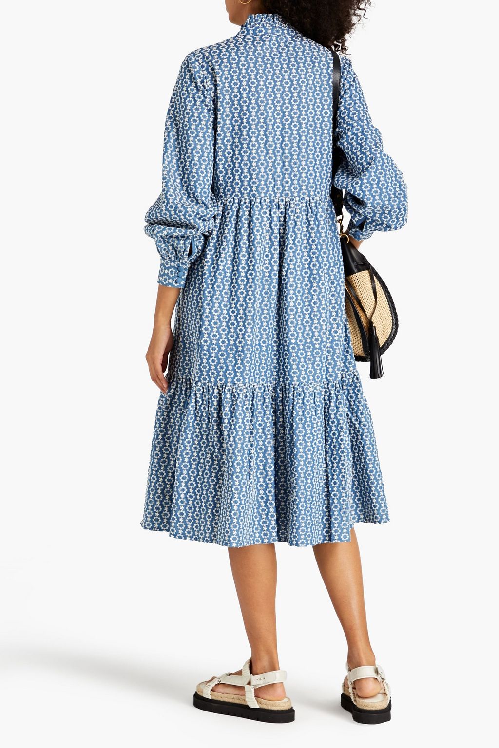 HOFMANN COPENHAGEN Alina gathered broderie anglaise denim midi dress