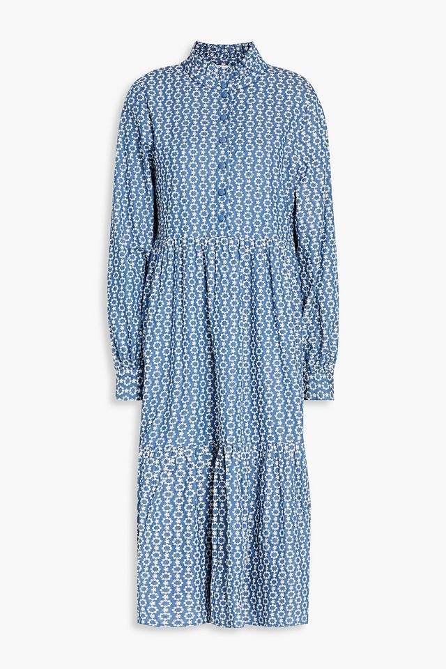 Alina gathered broderie anglaise denim midi dress