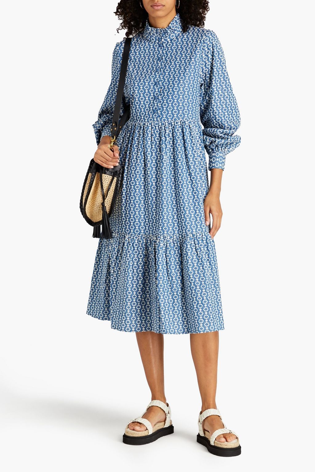HOFMANN COPENHAGEN Alina gathered broderie anglaise denim midi dress