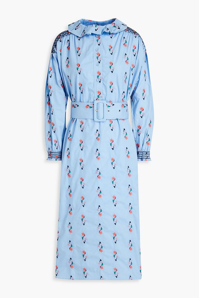 Embroidered organic cotton-poplin midi shirt dress