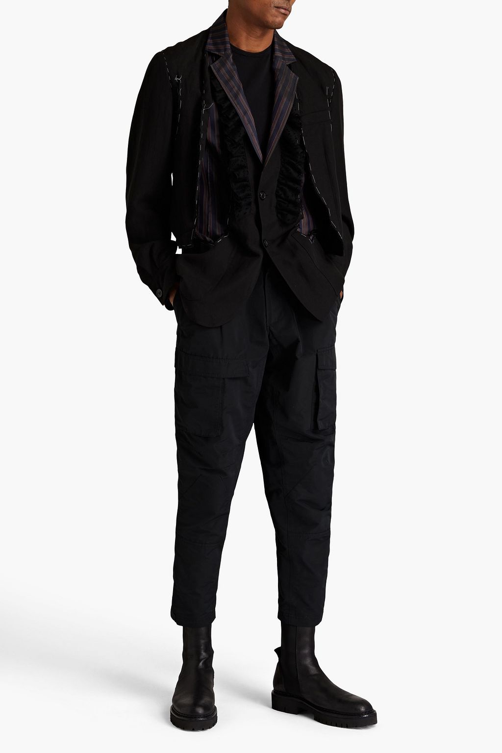 MAISON MARGIELA Striped twill-paneled slub woven blazer