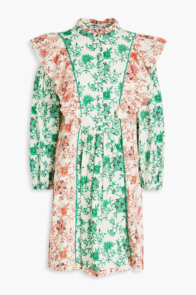 Erika gathered floral-print fil coupé cotton mini dress