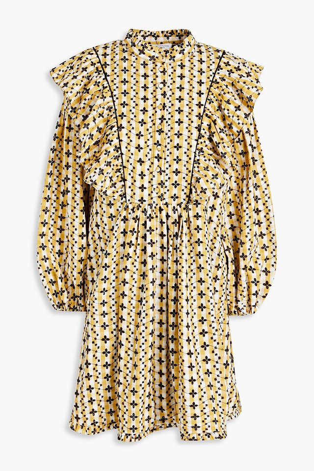 Gingham broderie anglaise cotton-blend midi dress