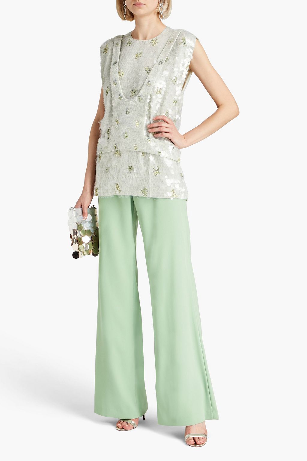 VALENTINO GARAVANI Layered embellished crepe top