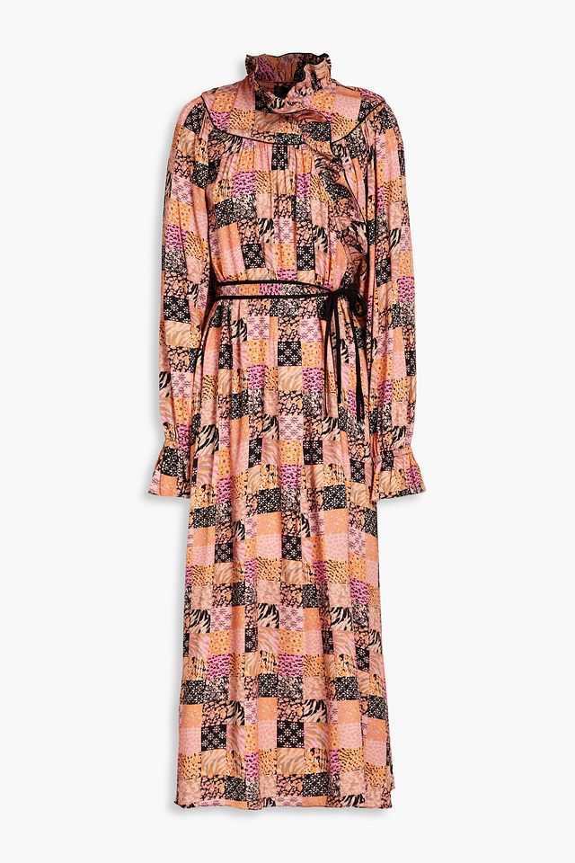 Adele belted patchwork-effect twill midi dress