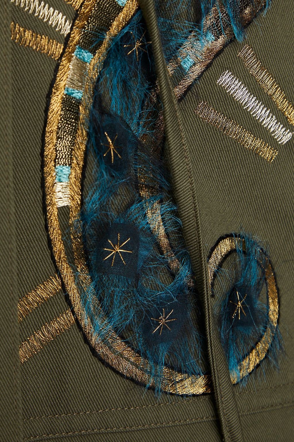 VALENTINO GARAVANI Fringed embroidered metallic cotton-twill jacket