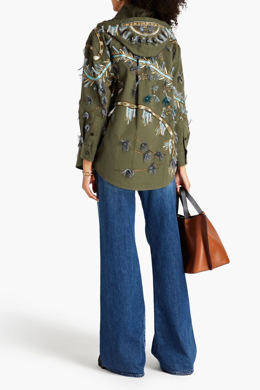 VALENTINO GARAVANI Fringed embroidered metallic cotton-twill jacket