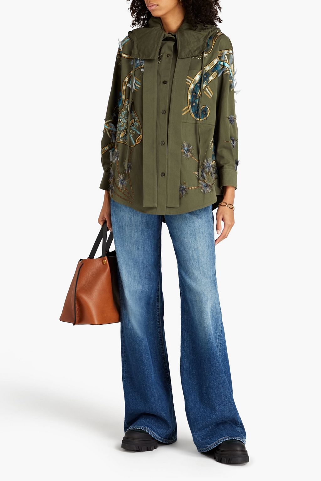 VALENTINO GARAVANI Fringed embroidered metallic cotton-twill jacket