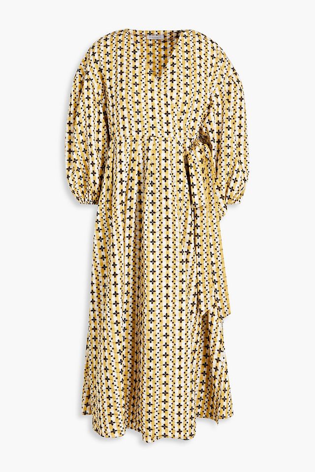 Cori gingham broderie anglaise cotton-blend midi wrap dress