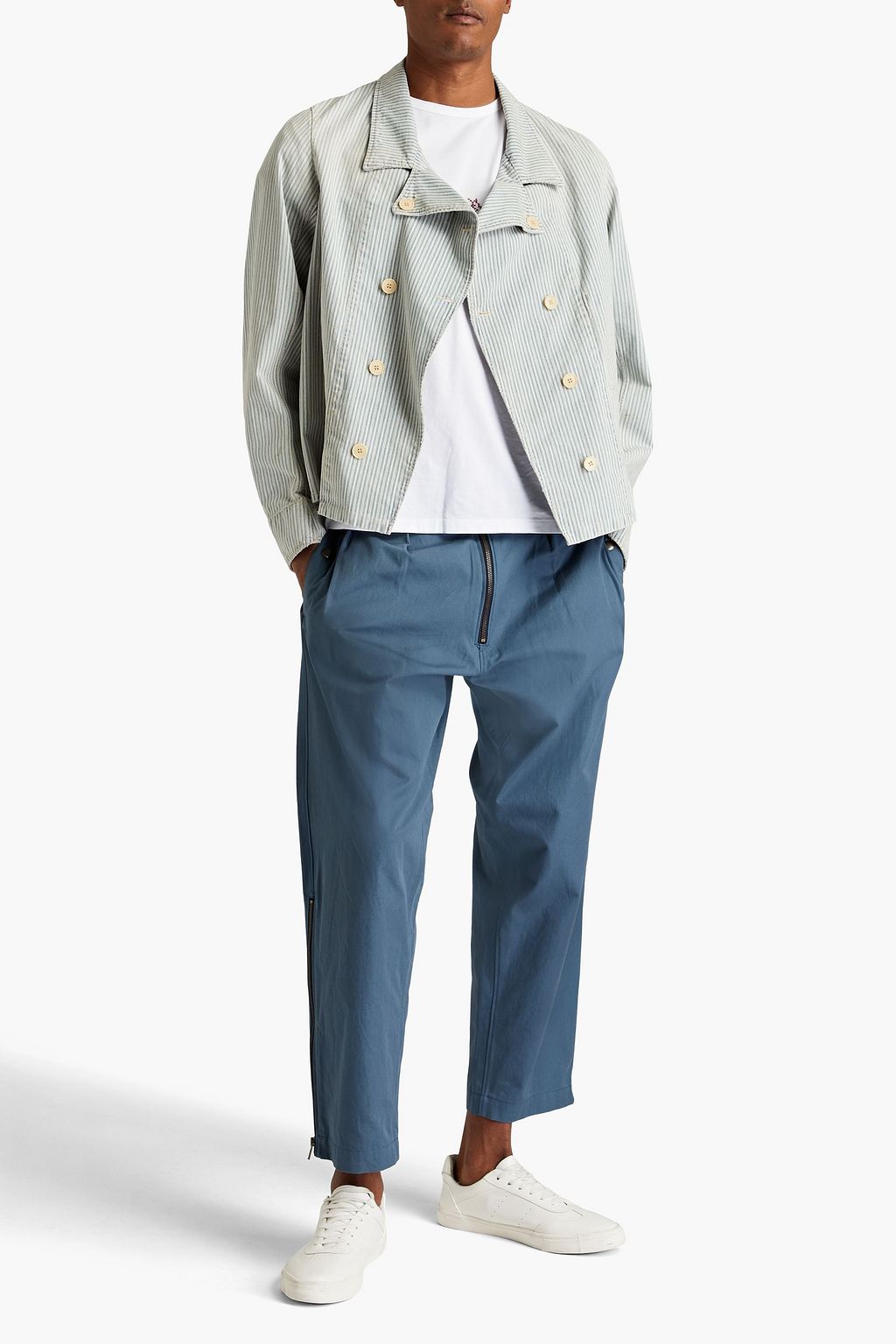 MAISON MARGIELA Double-breasted faded striped denim jacket