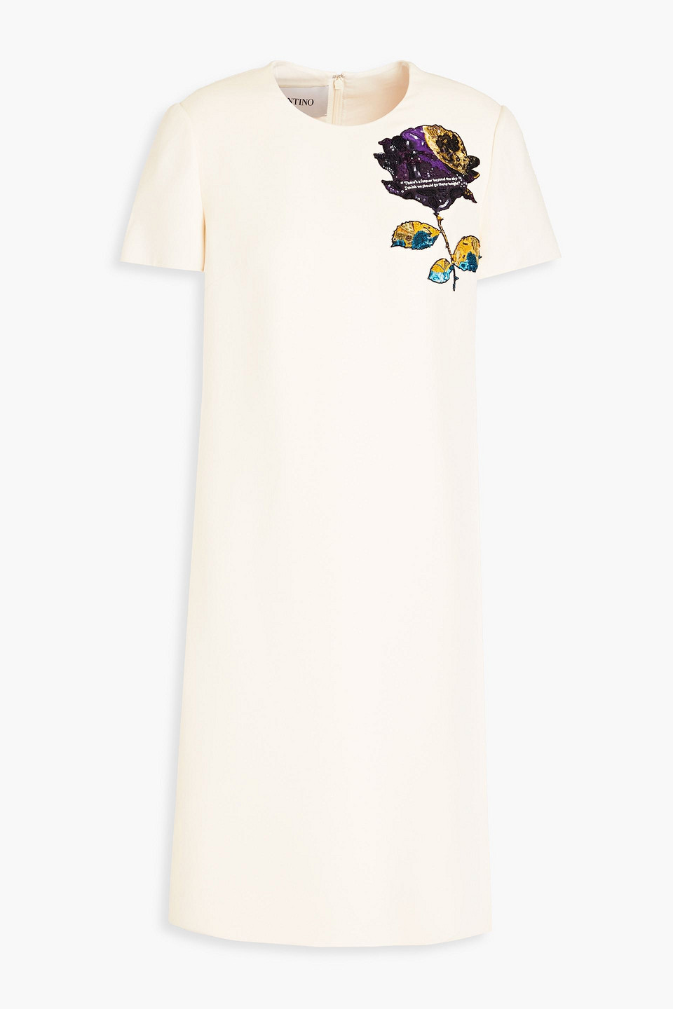 Valentino Floral-appliquéd Wool And Silk-blend Crepe Dress In Neutrals