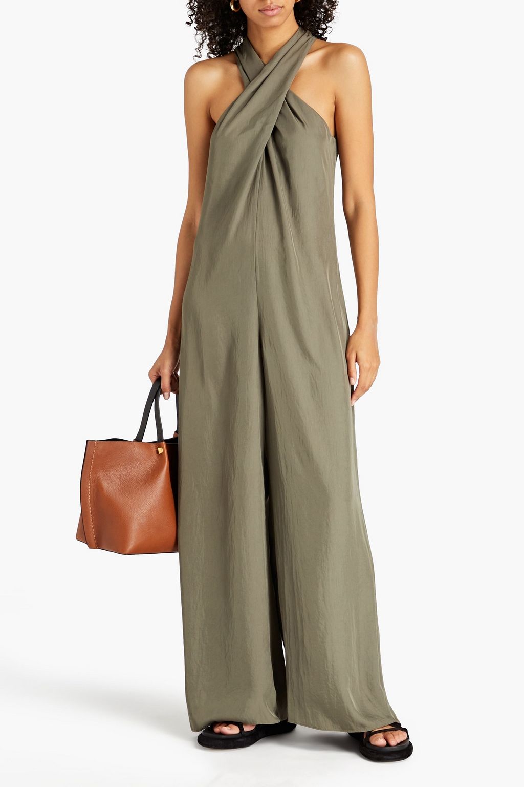THEORY Washed-twill halterneck jumpsuit