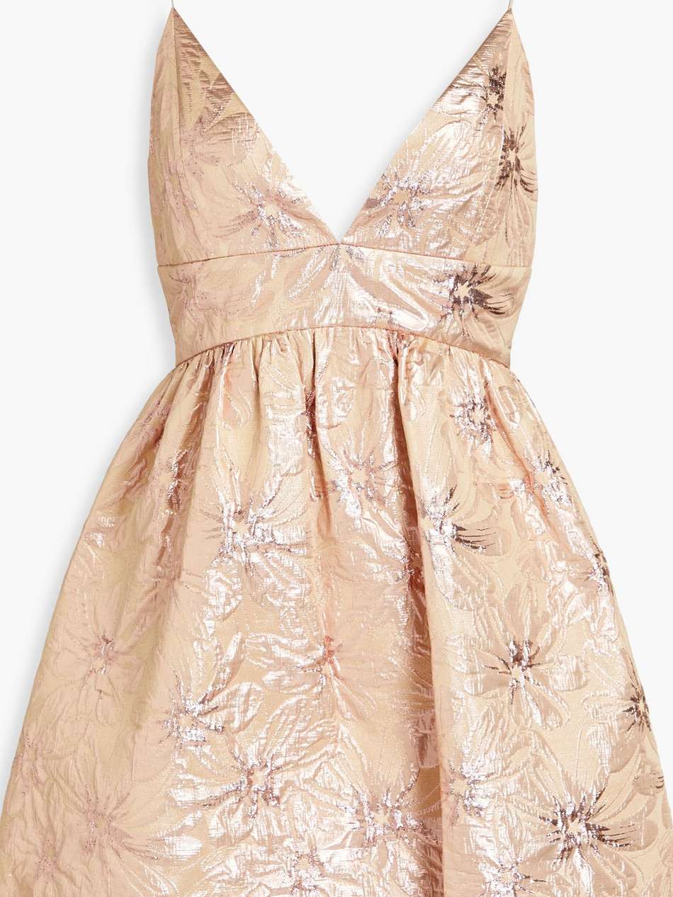 foley gathered metallic brocade mini dress