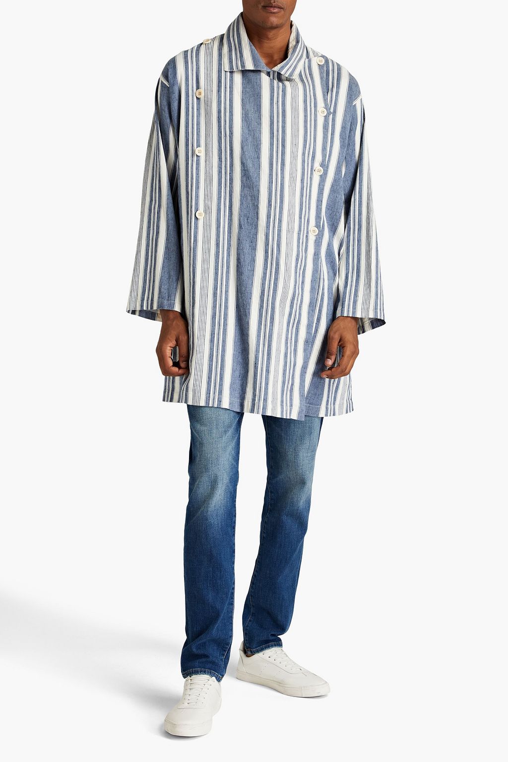 MAISON MARGIELA Oversized double-breasted striped linen-blend twill overshirt