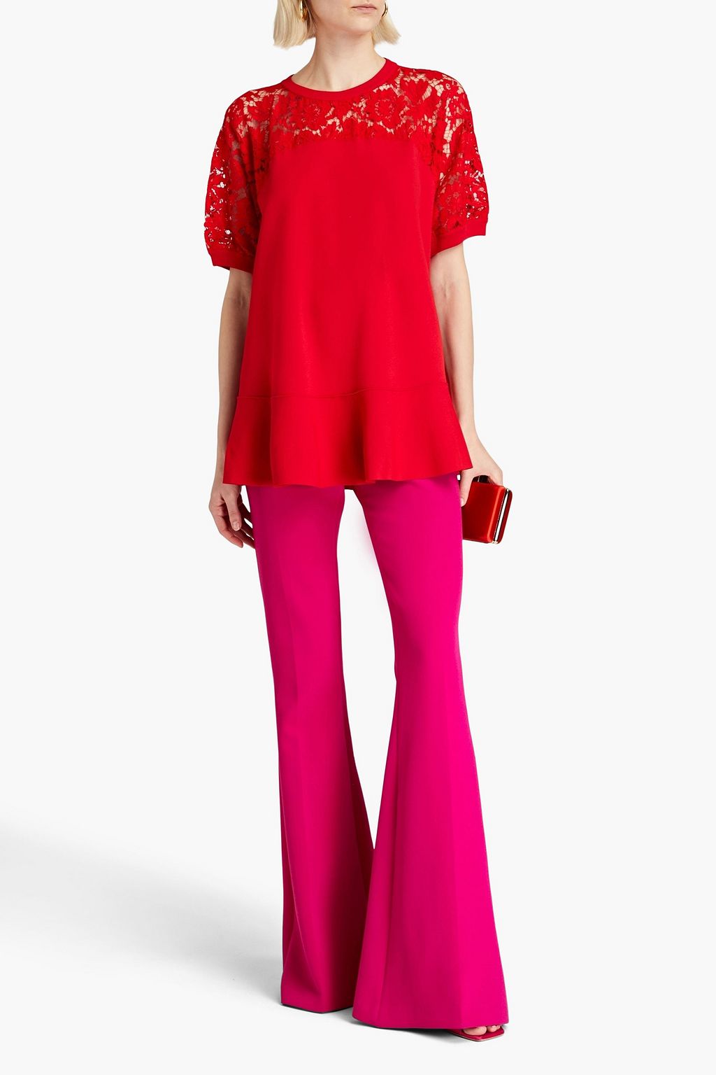 VALENTINO GARAVANI توب من نسيج محبوك مرن مع أجزاء من الدانتيل المضلّع