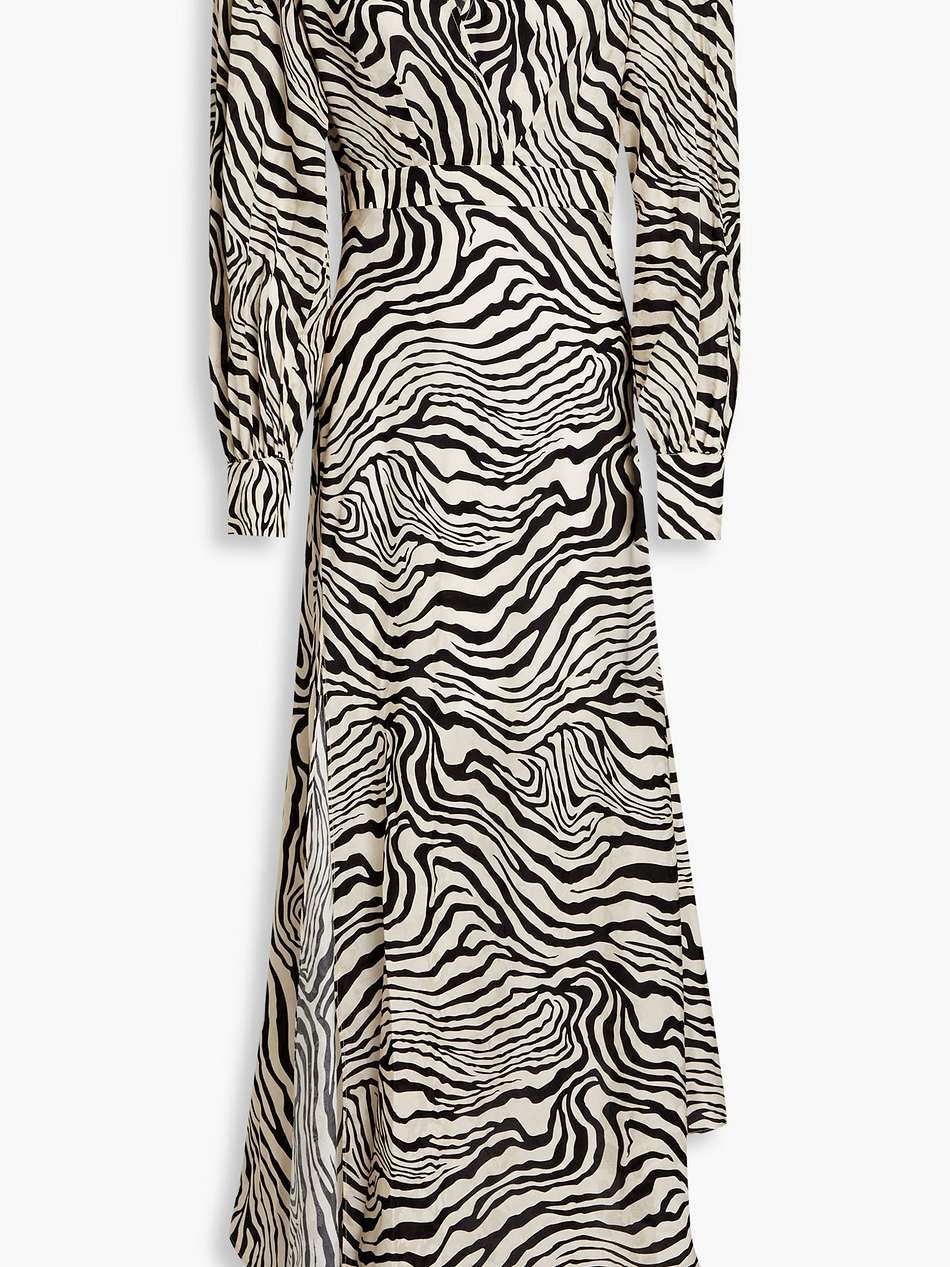 estelle asymmetric zebra-print satin-crepe maxi dress