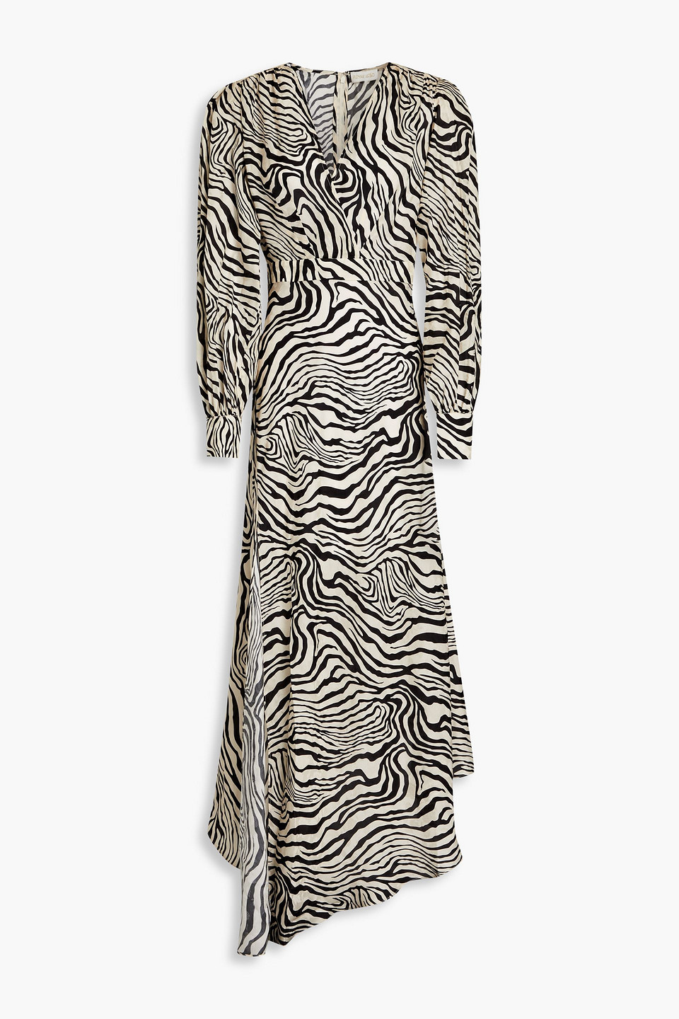 Estelle asymmetric zebra-print satin-crepe maxi dress