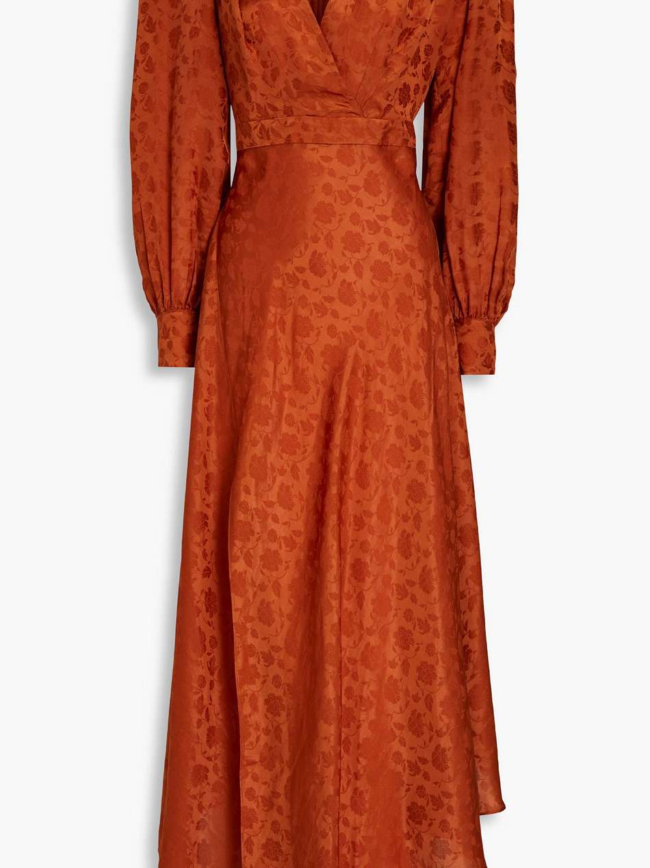 estelle wrap-effect satin-jacquard midi dress