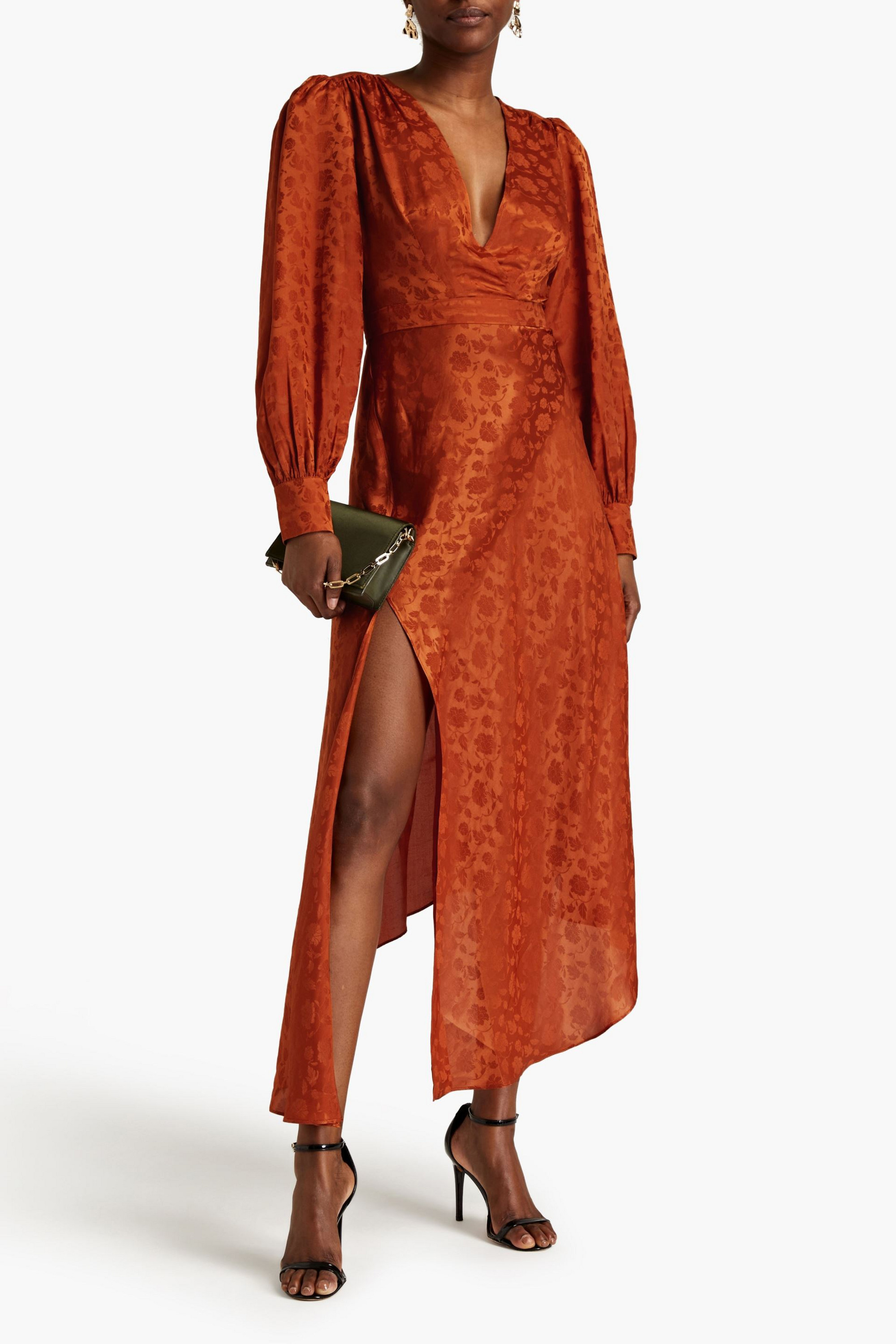 Ronny Kobo Estelle wrap-effect satin-jacquard midi dress