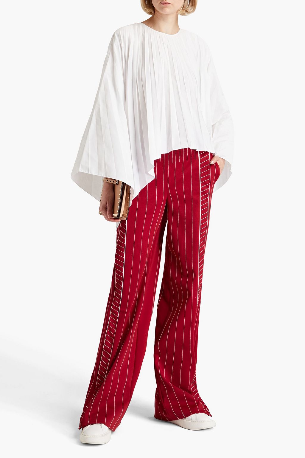 VALENTINO GARAVANI Pleated cotton-blend taffeta top
