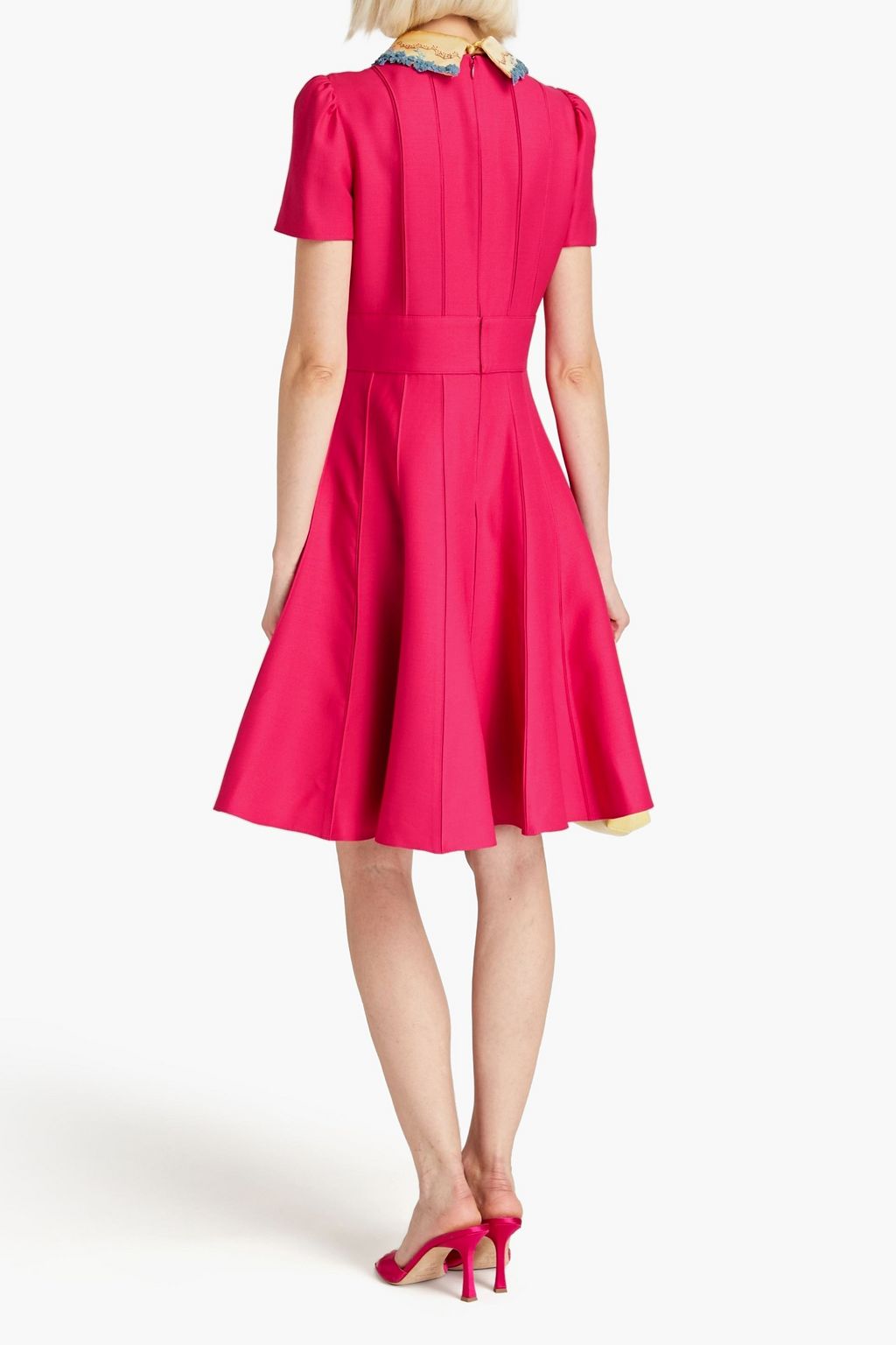 VALENTINO GARAVANI Floral-appliquéd wool and silk-blend crepe dress