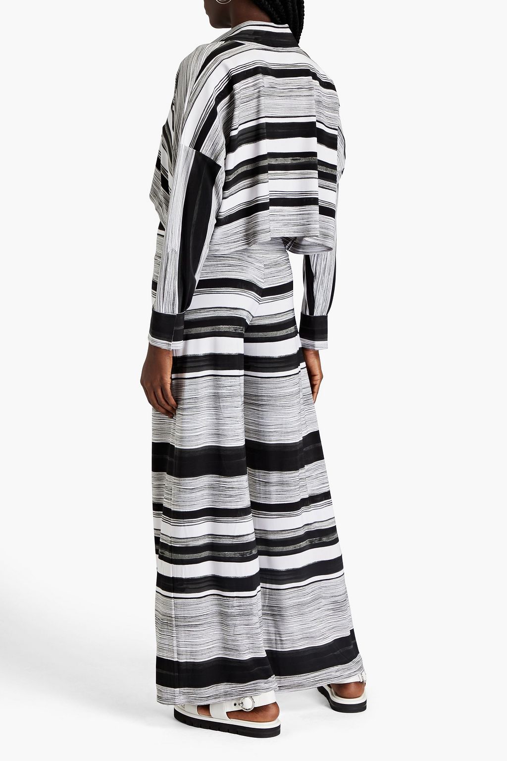NORMA KAMALI Cropped striped stretch-jersey shirt