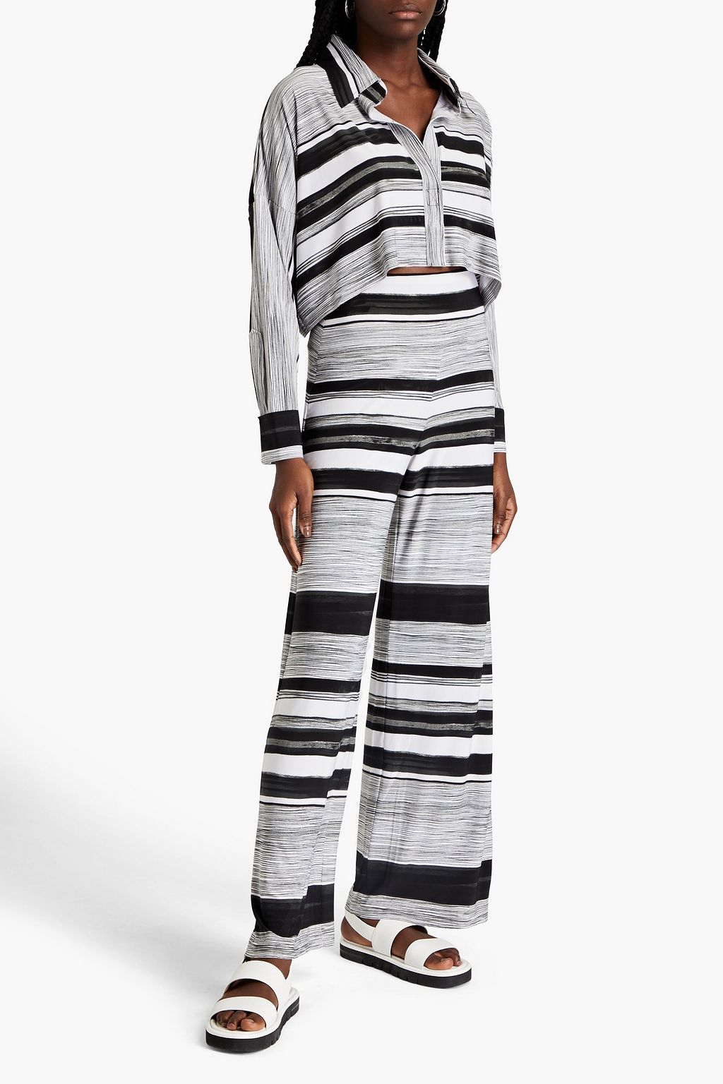 NORMA KAMALI Cropped striped stretch-jersey shirt