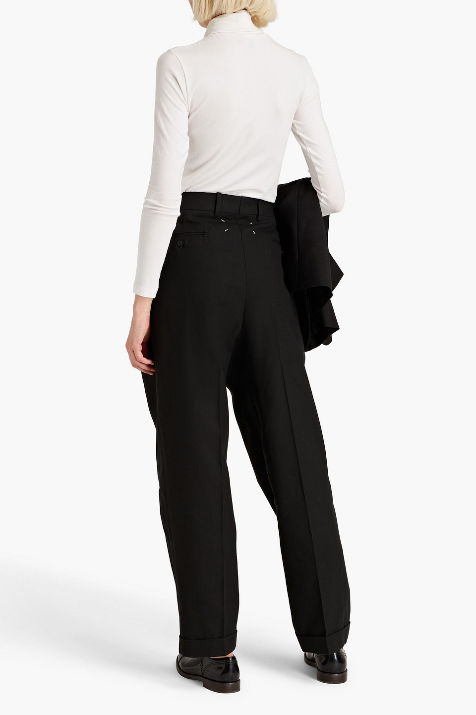 Maison Margiela Herringbone Cotton-tweed Tapered Pants In Black