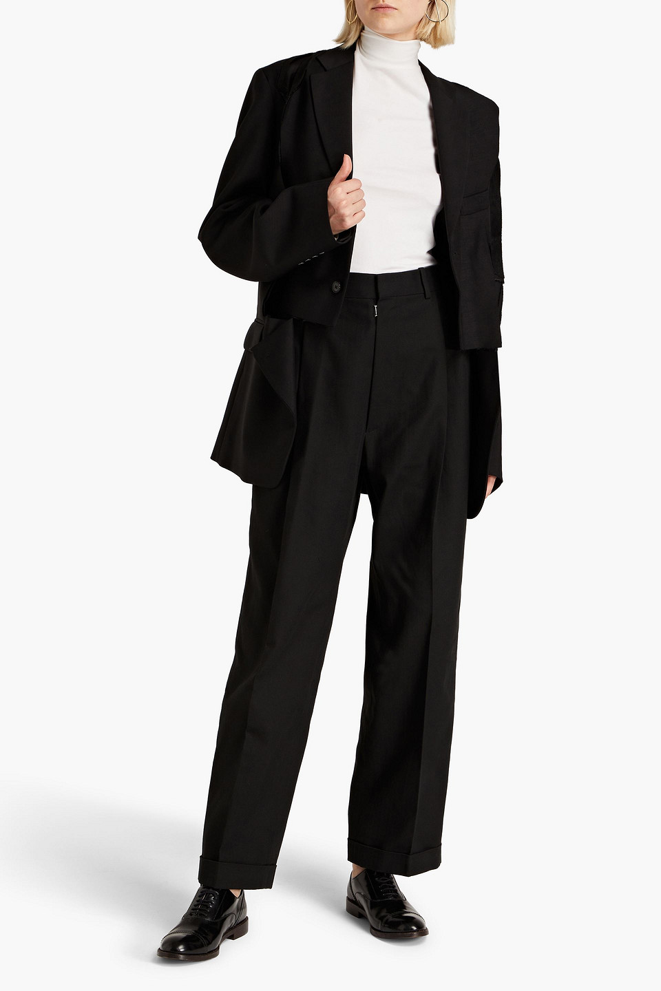 Maison Margiela Herringbone Cotton-tweed Tapered Pants In Black