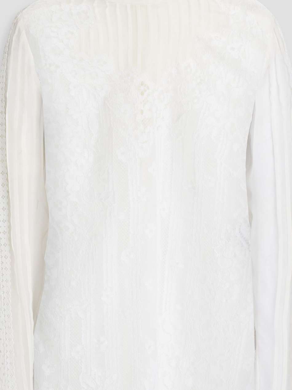 corded lace-paneled chiffon turtleneck top