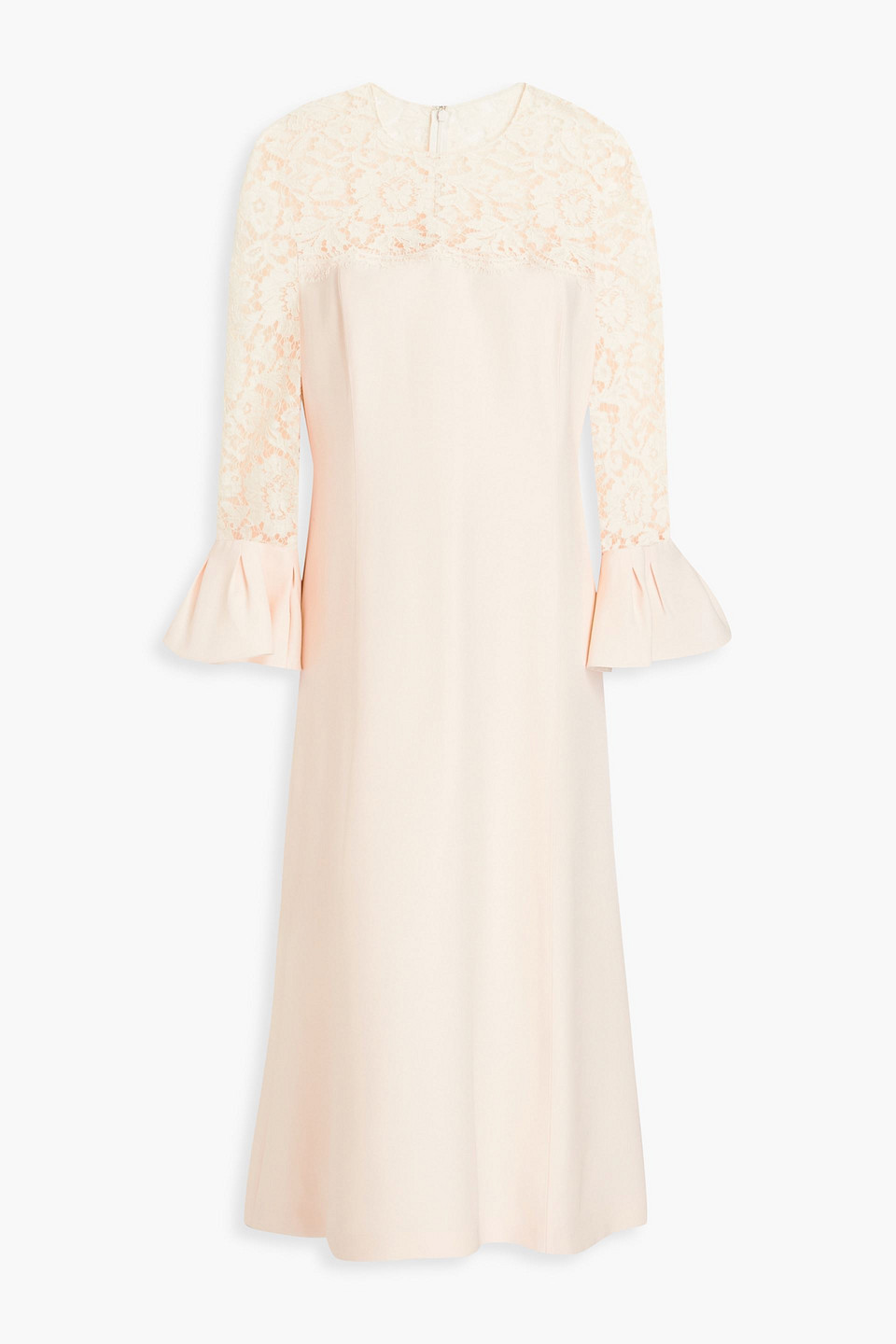 Valentino Corded Lace-paneled Wool And Silk-blend Crepe Midi Dress In Cream