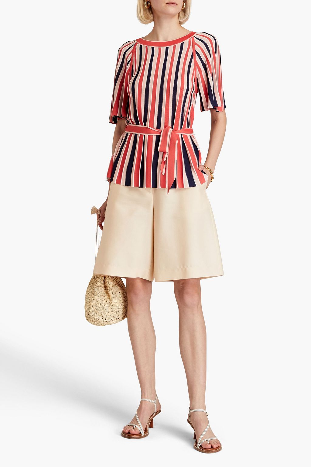 ZIMMERMANN Postcard belted striped ribbed-knit top